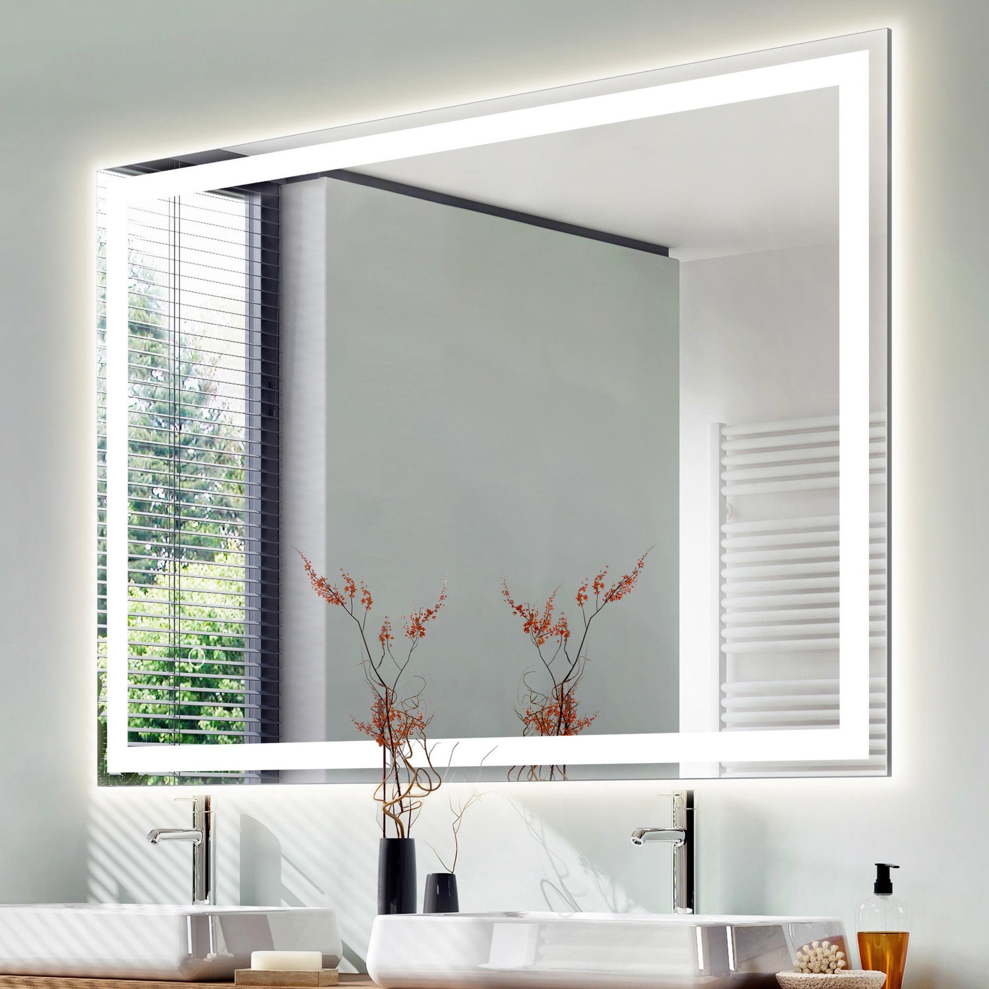 Pax 40 in. W x 36 in. H Large Rectangular Frameless Antifog Front/Back-Lit Wall Bathroom Vanity Mirror with Smart Touch - JONATHAN Y