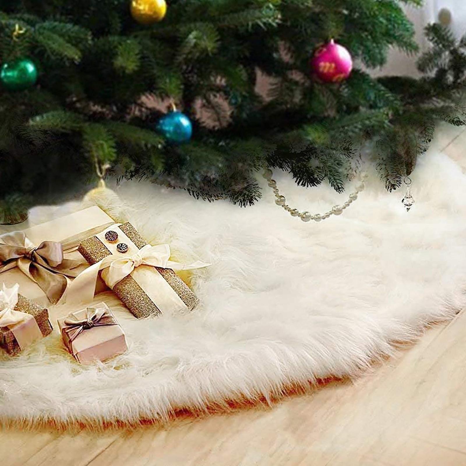 Winter Promotion 36 Inch Faux Fur Christmas Tree Skirt White Plush Skirt for Merry Christmas Party Christmas Tree Decoration Christmas Decorations Christmas Tree Christmas Gifts Christmas Decor Chris