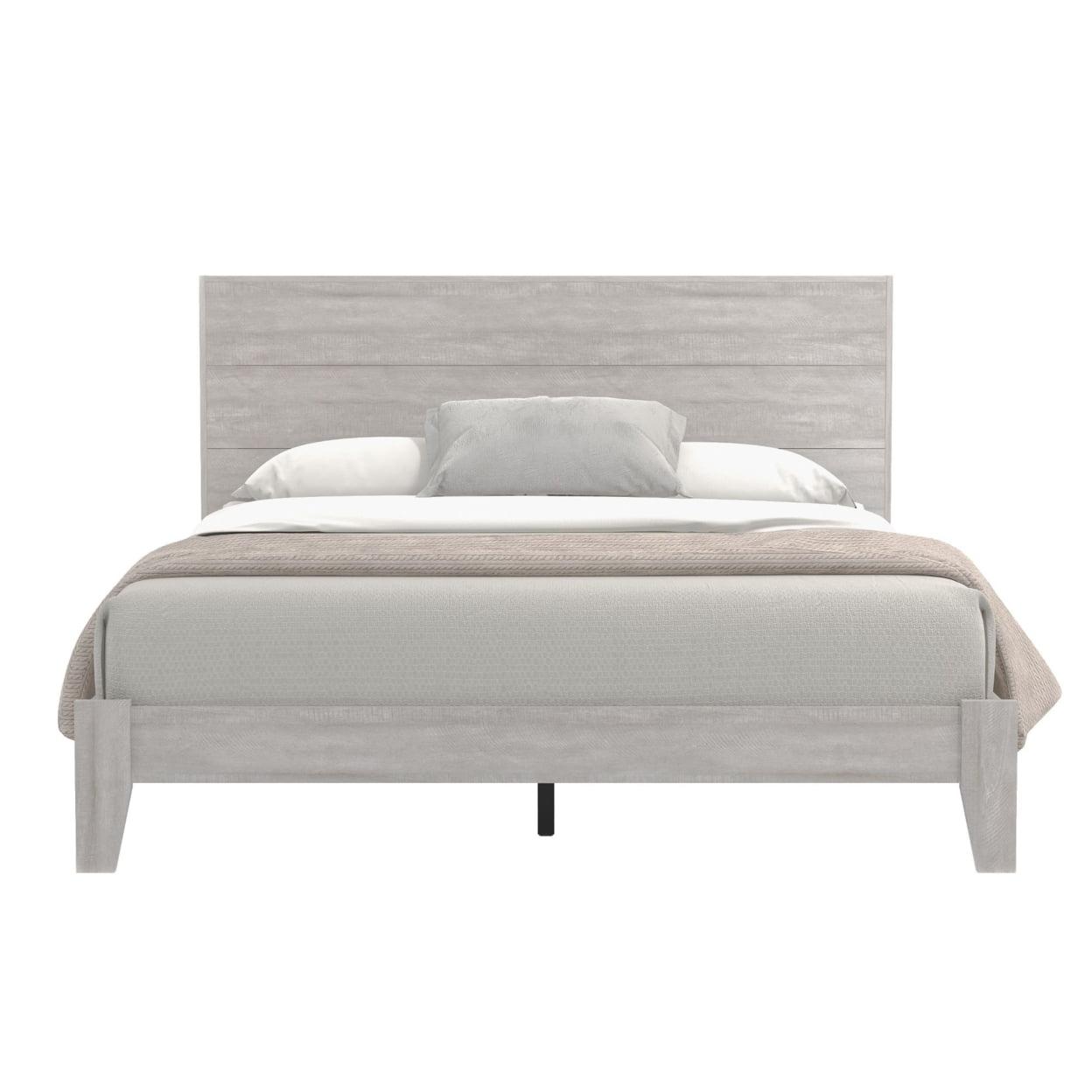 Dusty Gray Oak Wood Frame Queen Platform Bed with Headboard