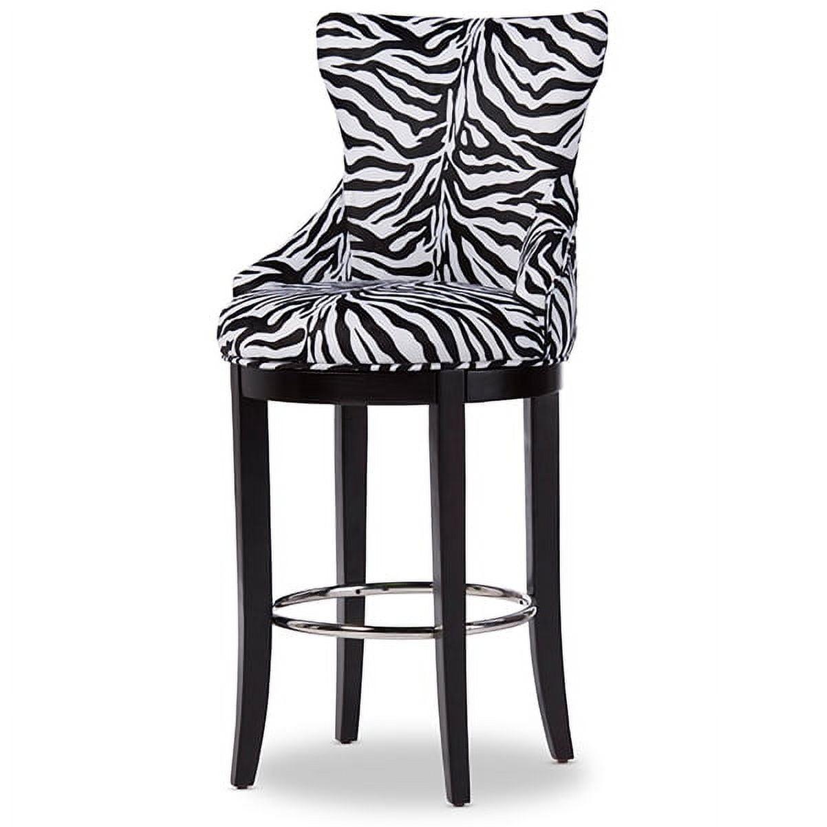 Modern Black and White Zebra Print Upholstered Bar Stool with Metal Accents