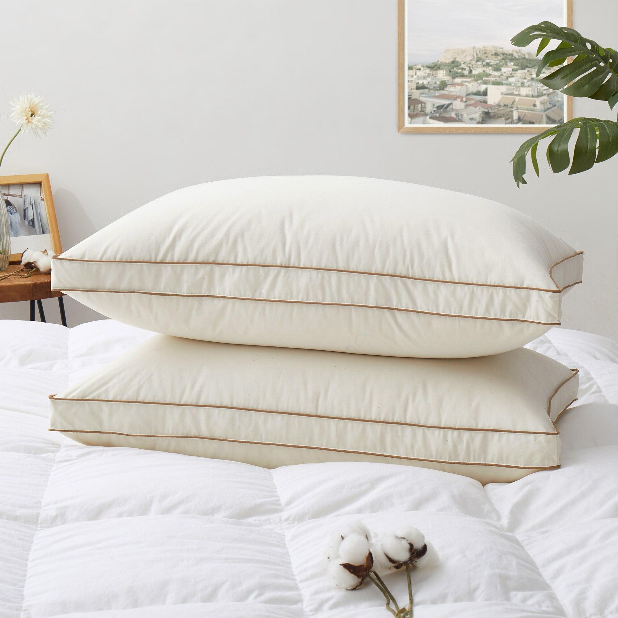 Peace Nest 100% Organic Cotton Down Feather Gusseted Bed Pillows Set of 2, Pillow-in-a-pillow design, Gusset, Queen
