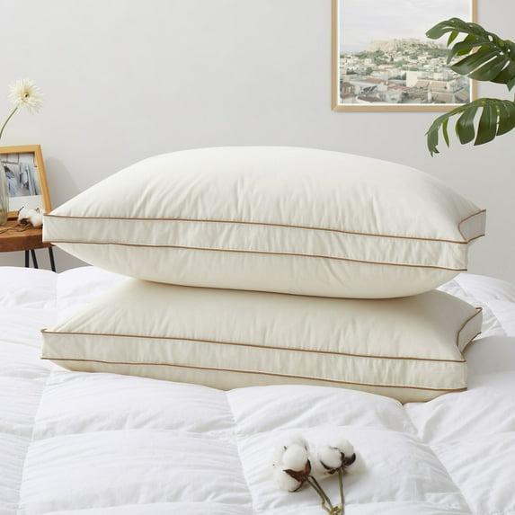 Peace Nest 100% Organic Cotton Down Feather Gusseted Bed Pillows Set of 2, Pillow-in-a-pillow design, Gusset, Queen