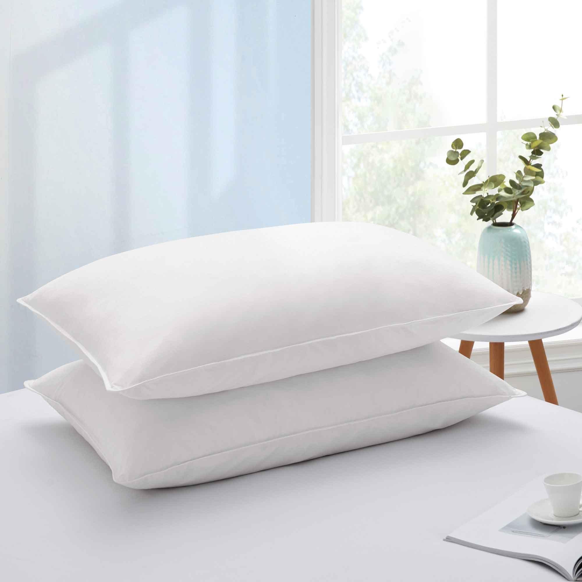 Standard White Goose Feather Down Pillow with Cotton Cover