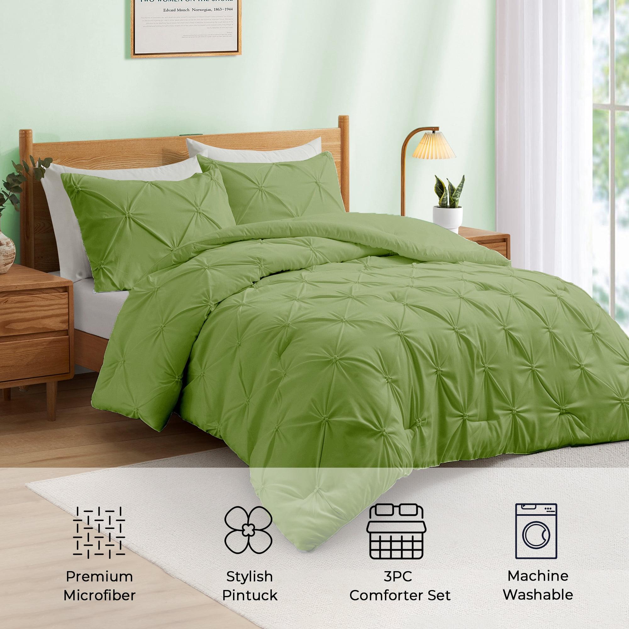Peace Nest 3-Piece All Season Pinch Pleated Comforter Set, Olive, King
