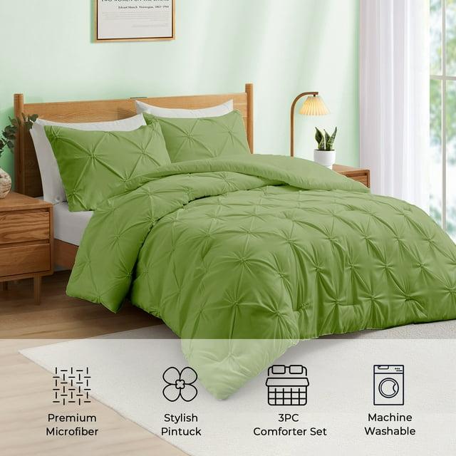 Peace Nest 3-Piece All Season Pinch Pleated Comforter Set, Olive, King
