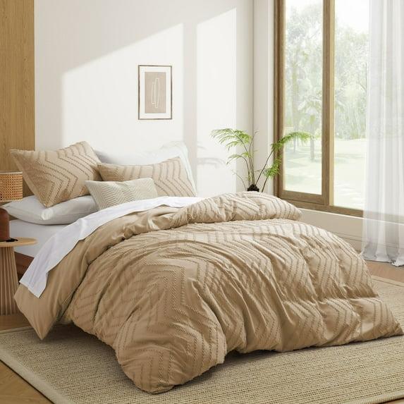 Peace Nest Tufted Microfiber Clipped Duvet Cover Set with Zipper Closure & Corner Ties, Fawn, Full/Queen