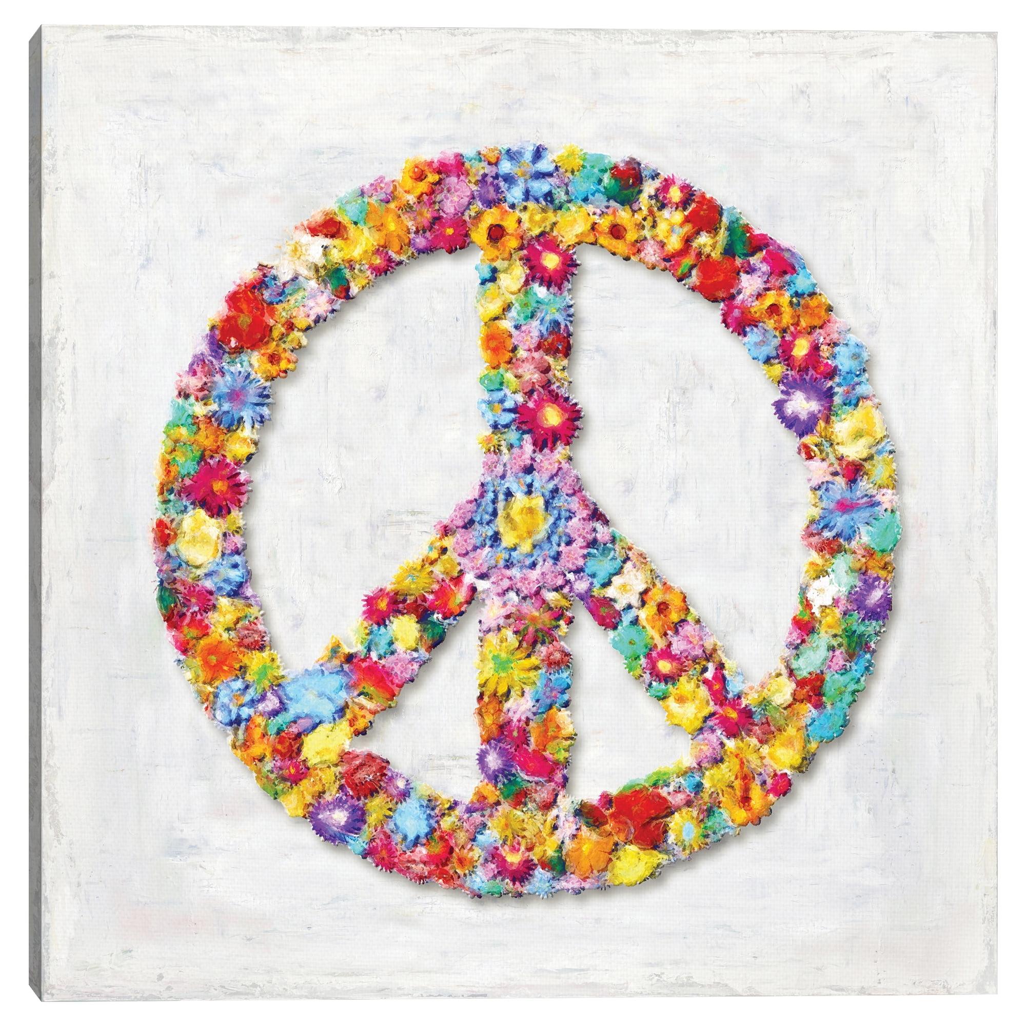 Floral Peace Sign Multicolor Canvas Art Print, 24" x 24"