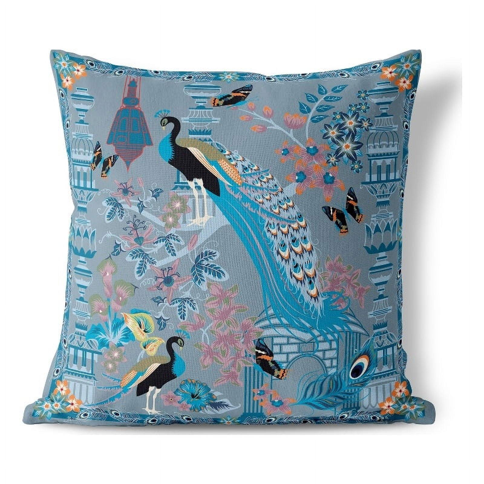 Peacock Paradise Floral Indoor/Outdoor Throw Pillow