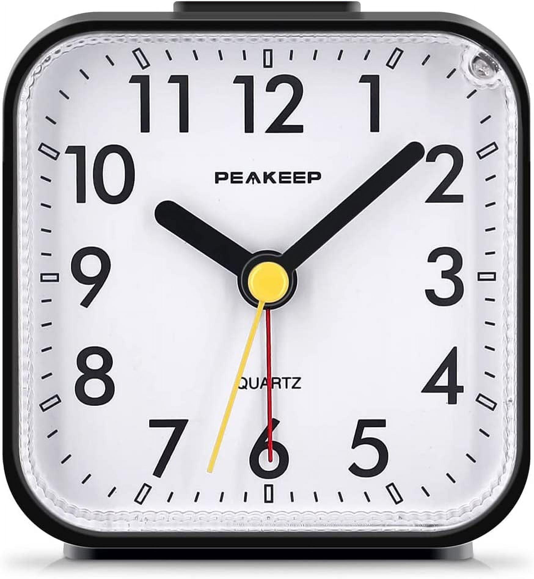 Peakeep Black Small Analog Travel Alarm Clock with Snooze