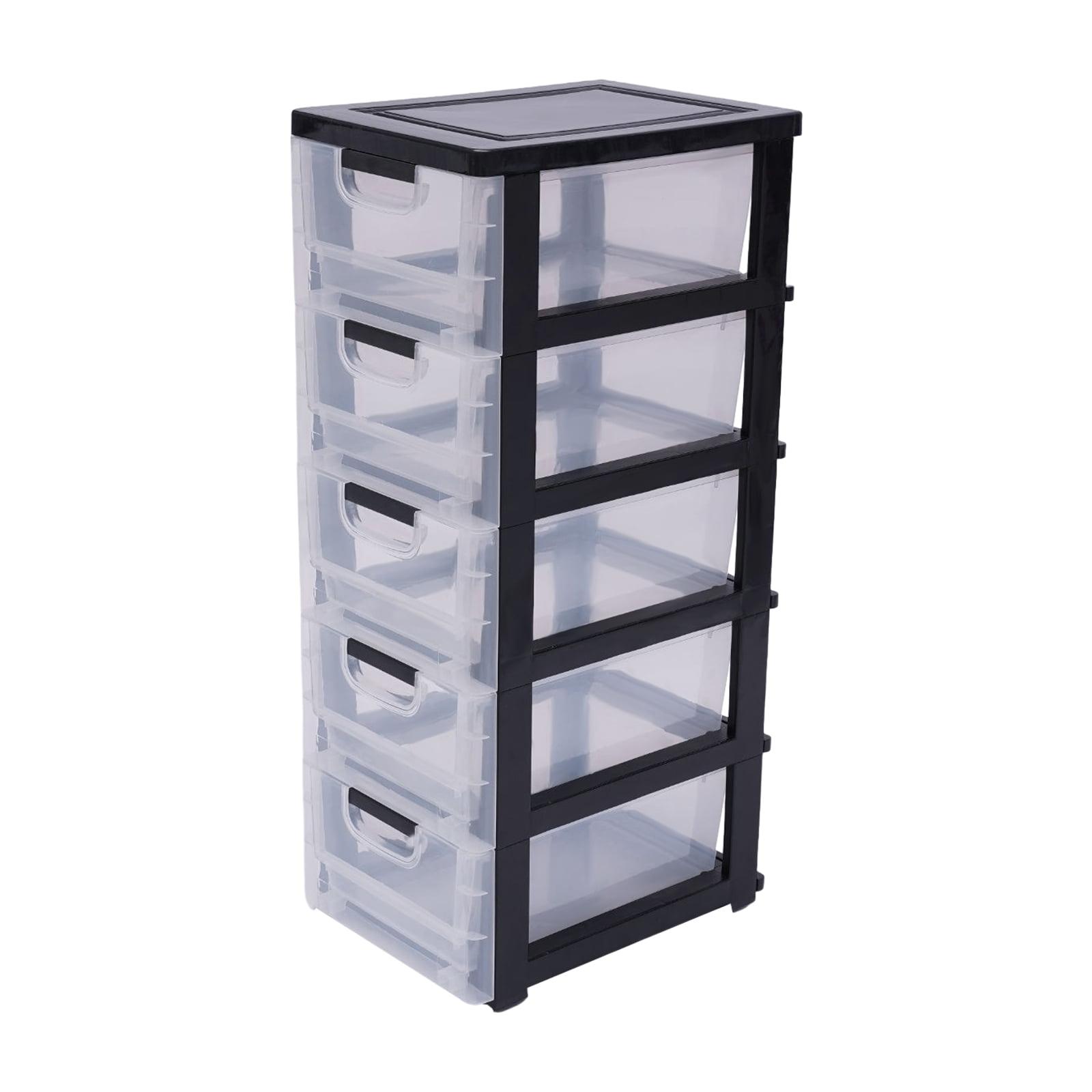 Peakora Plastic drawers dresser with 5 spacious drawers, transparent compartments, sturdy PP material, stackable design, easy to move with wheels, ideal for organizing clothes and accessories