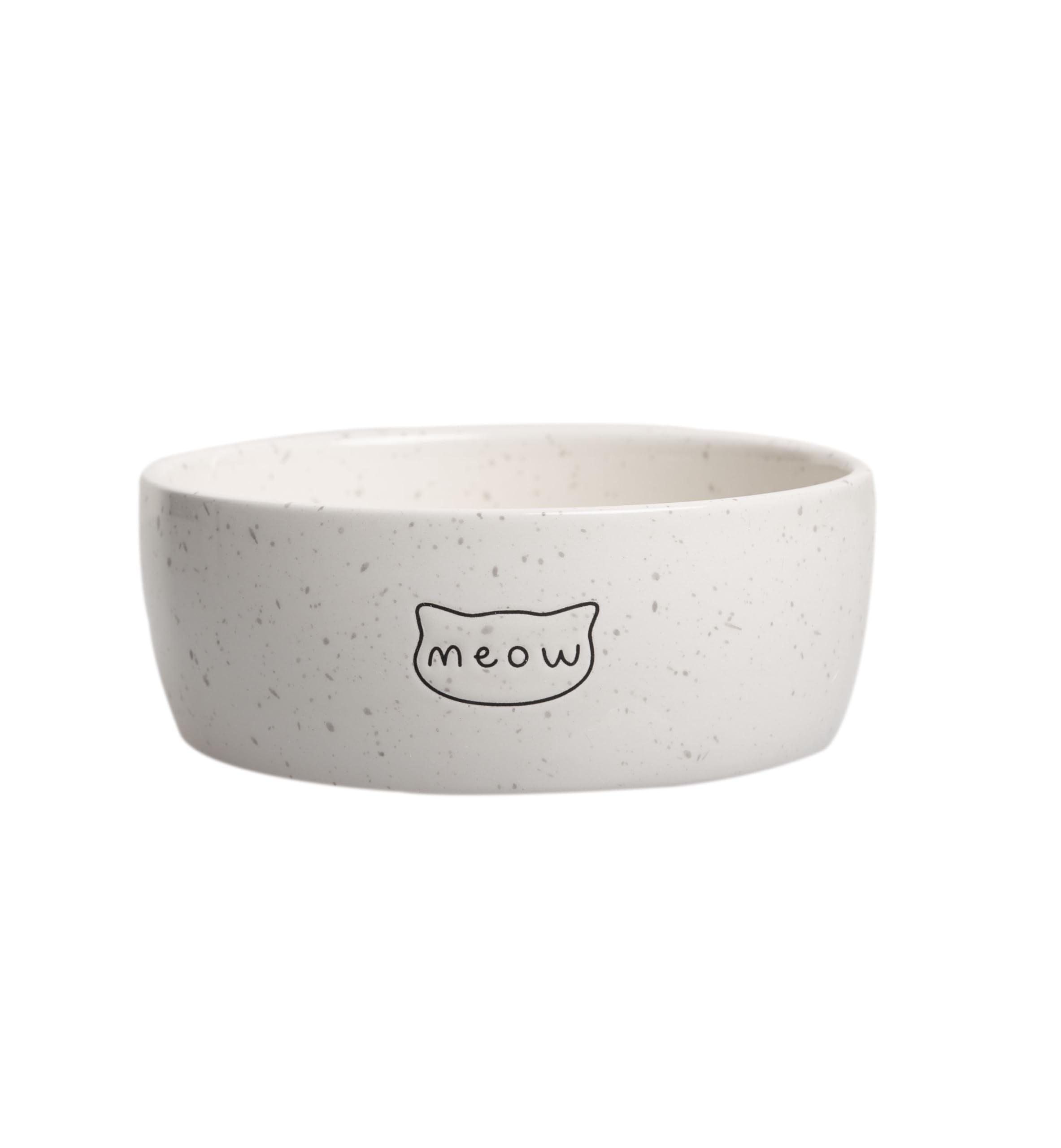 Speckled Ceramic Meow Cat Bowl, 1.3 Cups, Dishwasher Safe