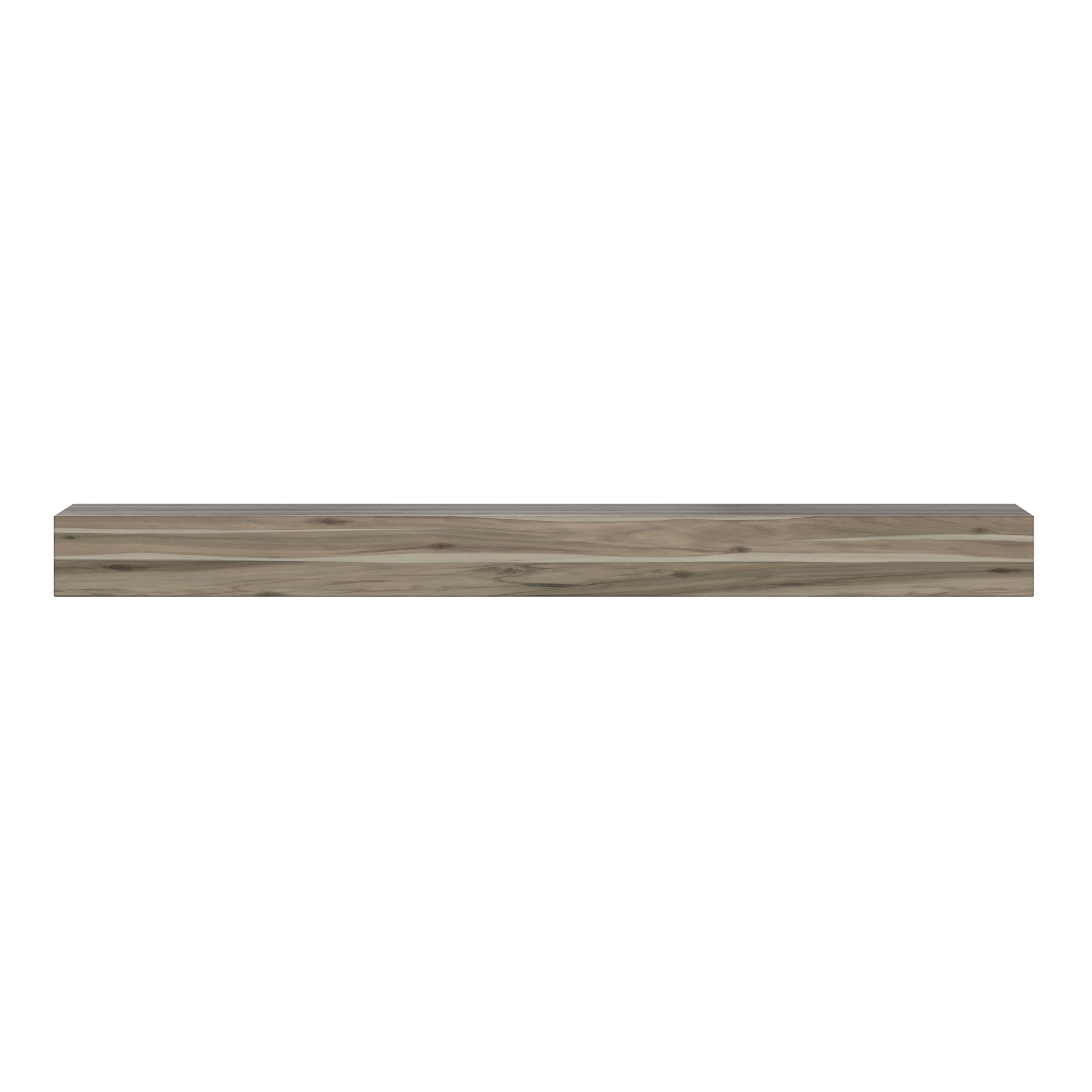 Acacia Solid Wood 72'' Mantel Shelf in Weathered Gray Finish