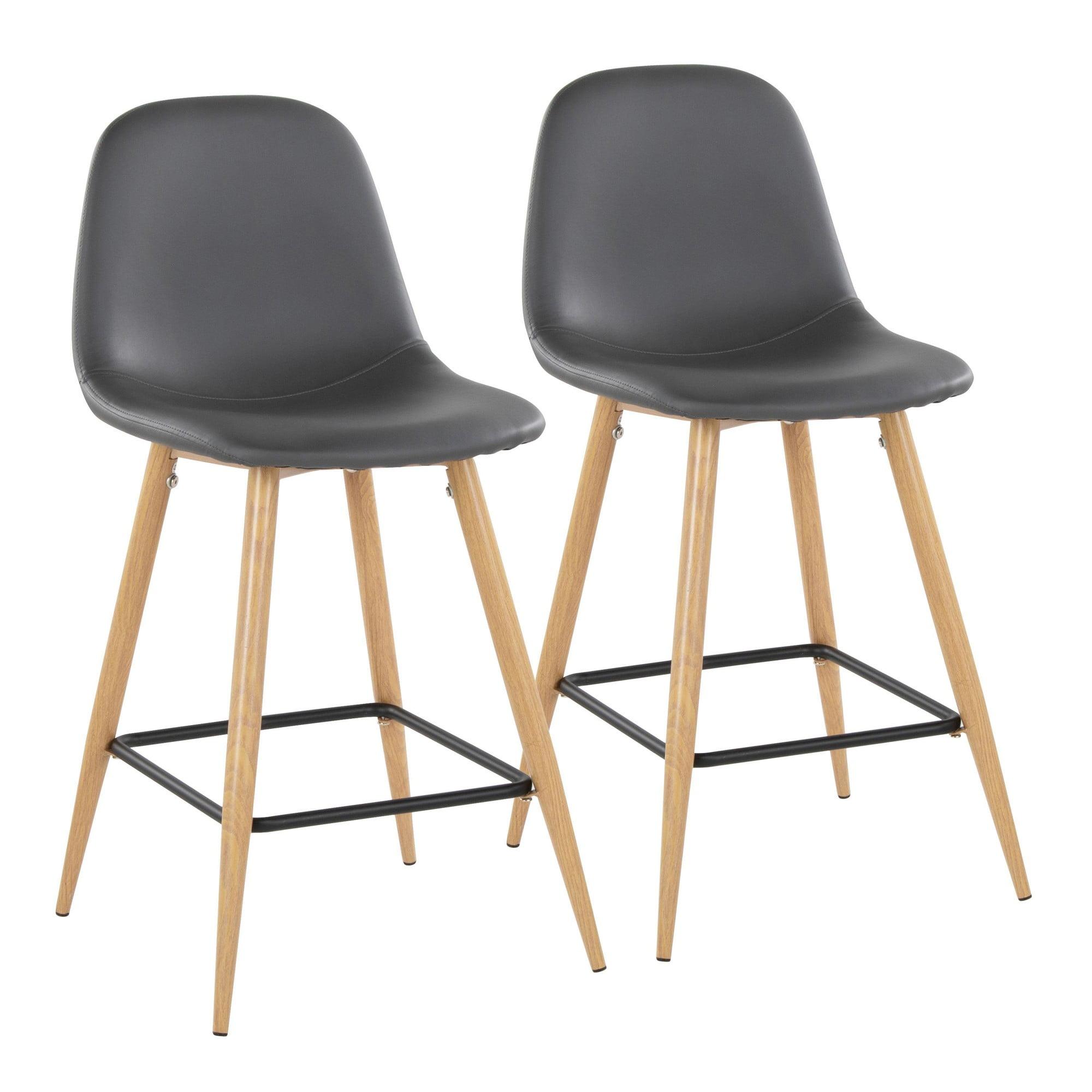 Pebble Gray Faux Leather Counter Stool with Natural Metal Legs, Set of 2