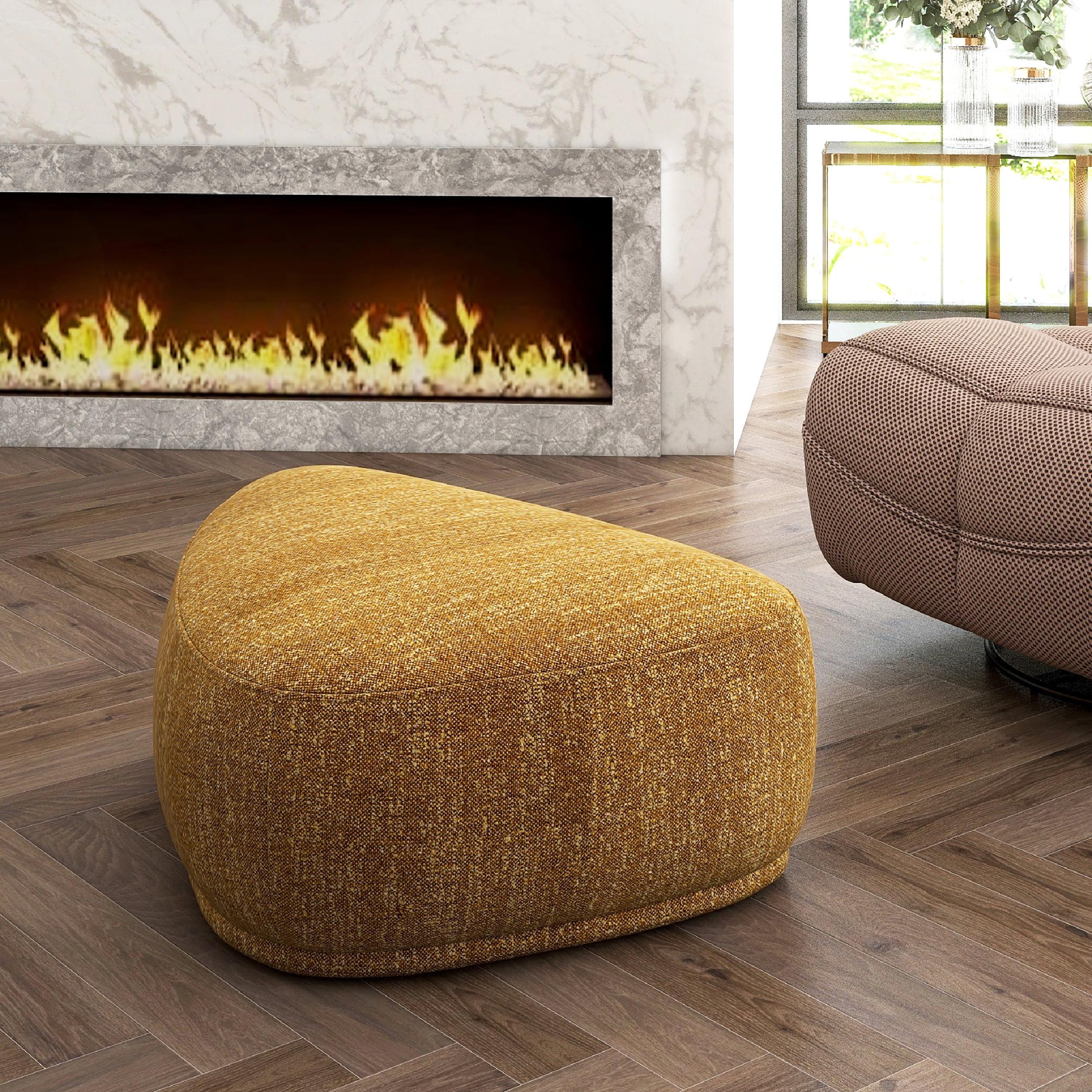 Jennifer Taylor Home Pebble 44" Rounded Triangle Cocktail Ottoman, Mustard Yellow Tweed