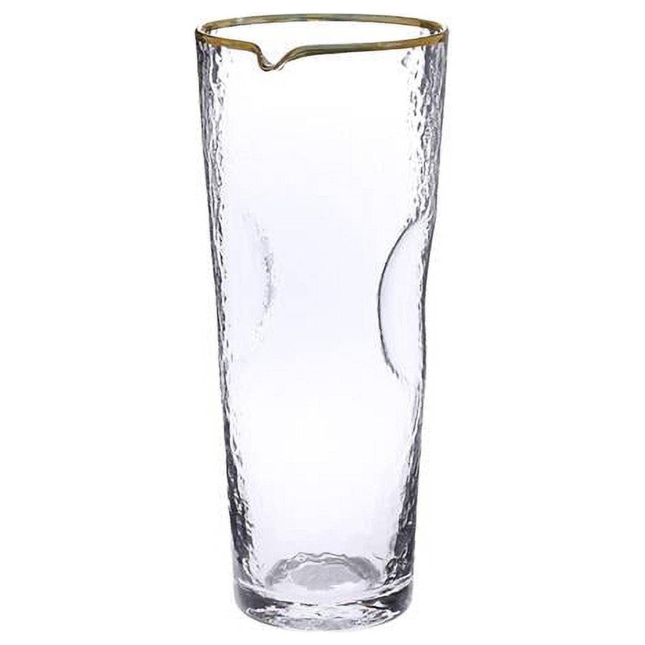 Classic Touch Pebble Glass Water Pitcher with Gold Rim