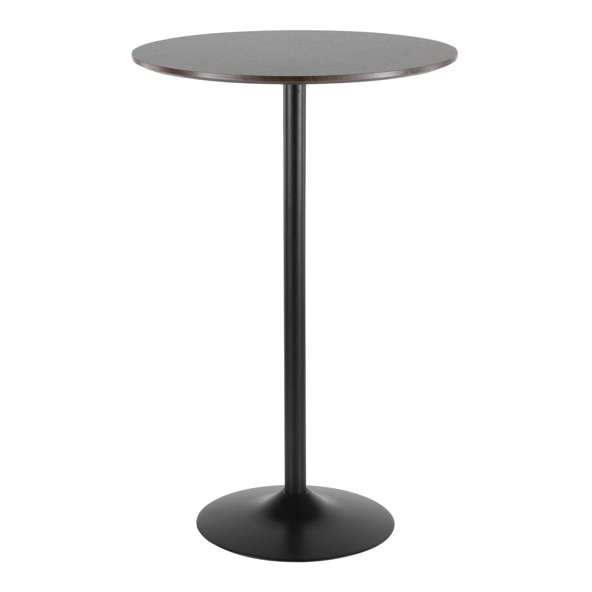 Pebble Round Brown Wood Adjustable Bar Height Table