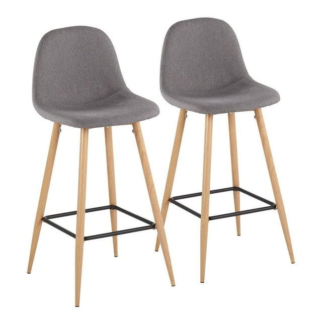 Set of 2 Pebble Metal Polyester Barstools Natural/Charcoal - LumiSource: Steel Frame, Tapered Legs, Comfy Seat