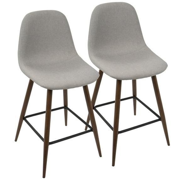 Set of 2 Pebble Mid-Century Modern Counter Height Barstools Light Gray - LumiSource: Upholstered, Metal Legs, Spot Clean