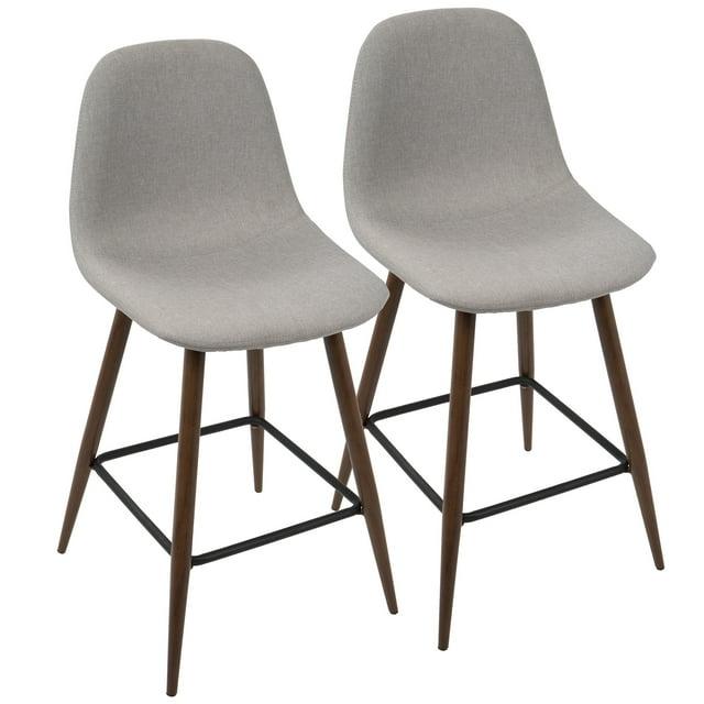 Set of 2 Pebble Mid-Century Modern Counter Height Barstools Light Gray - LumiSource: Upholstered, Metal Legs, Spot Clean