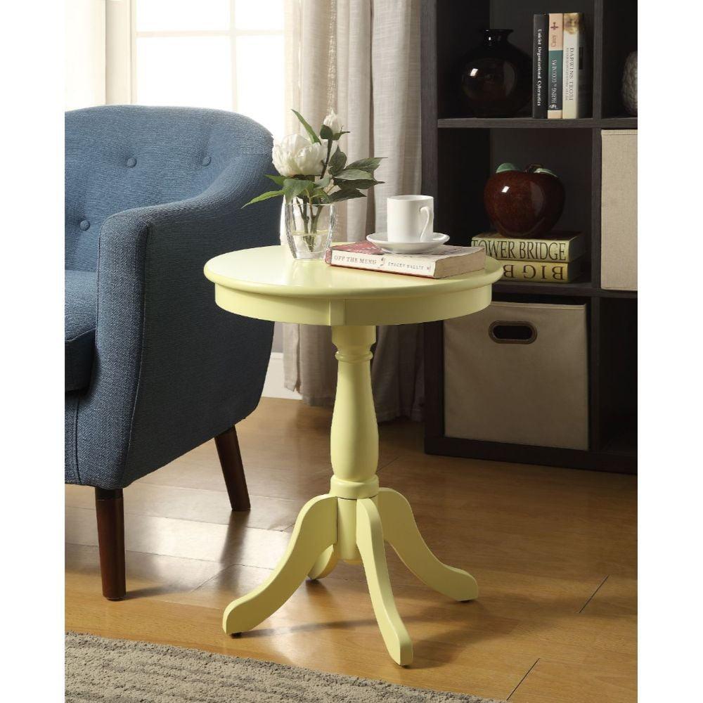 Pedestal Side Table, Round Solid Wood Sofa Side Table Coffee Table End Table with Turned Base and Stylized Knee Legs, Traditional Accent Table Nightstand for Living Room Bedroom Entryway, Light Yellow