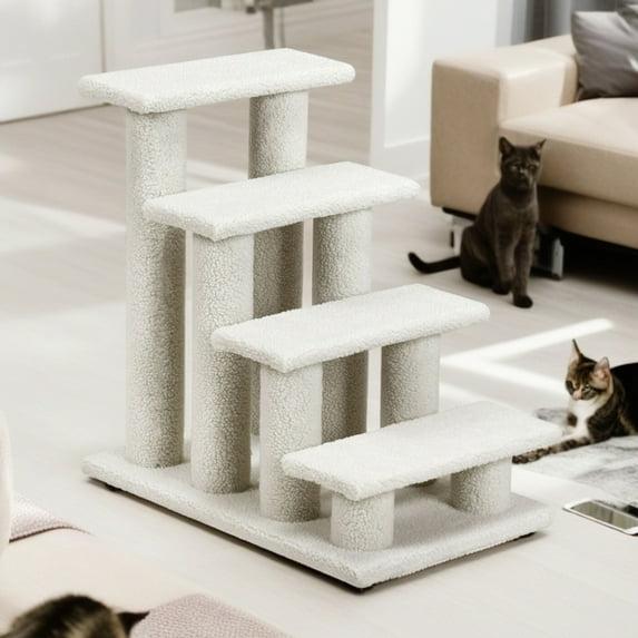 4-Step Pet Stairs Carpeted Ladder Ramp Scratching Post Cat Tree Climber, Dog Stairs for Small Dogs, Dog Steps Stairs Ramps for High Bed Couch
