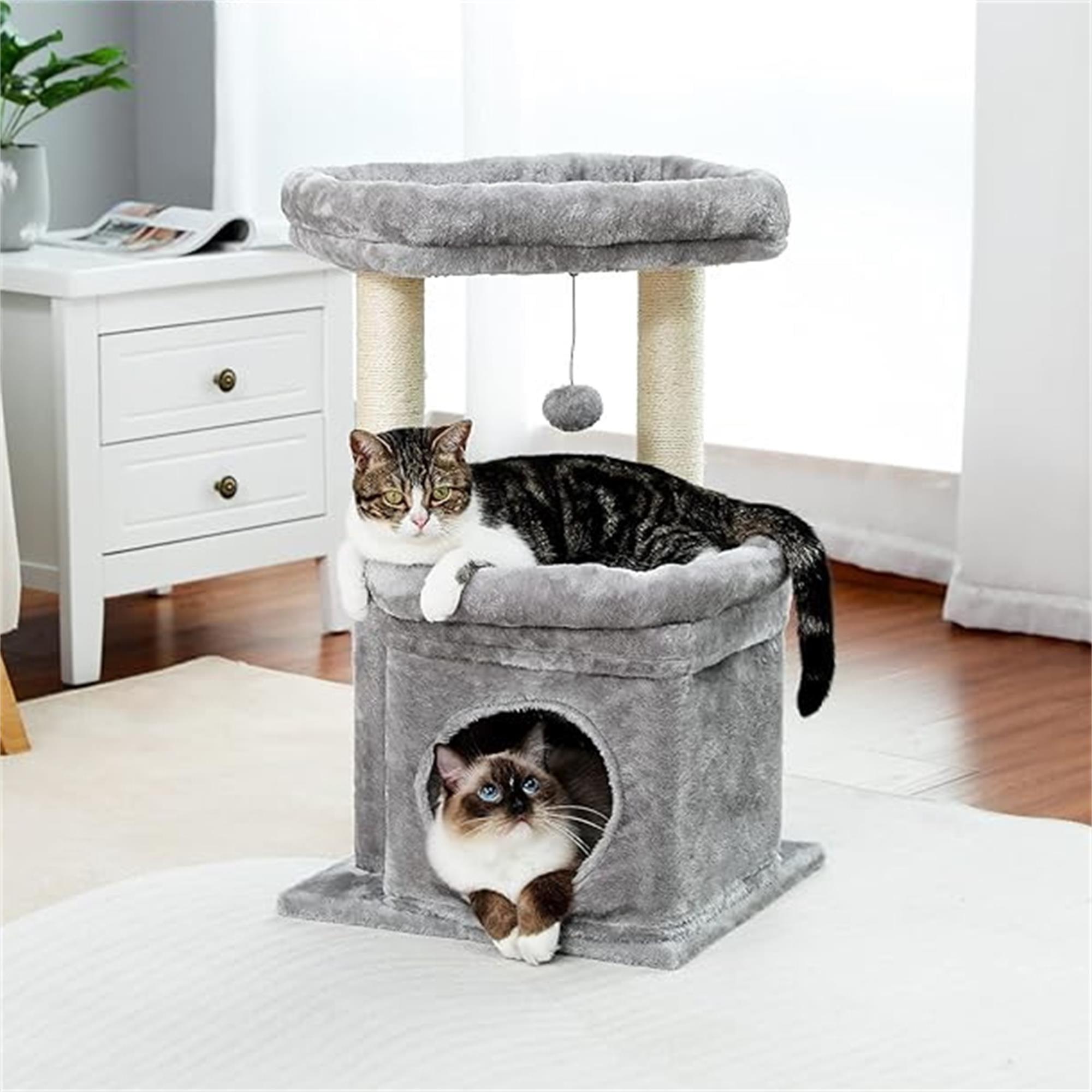 27" Cat Tree Cat Tower ,Natural Sisal Scratching Posts and Plush Pom-pom