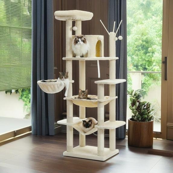 69" Tall Cat Tree Large Cat Tower With Super Big Hammock, Scratching Posts, Condo House And Large Top Perch