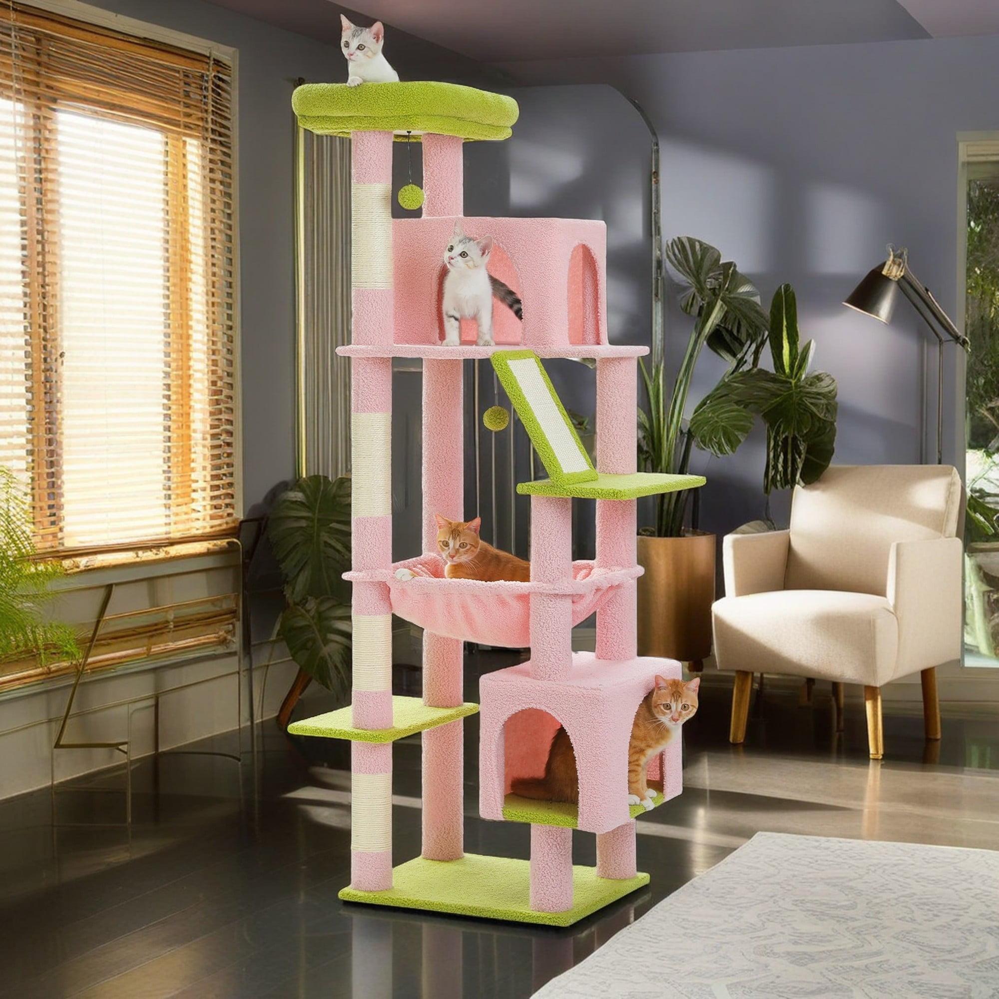 71" Indoor Tall Large Cat Tree Multi-Level Cat House With 2 Big Condo Pad Bed, Cozy Hammock And Scratching Posts