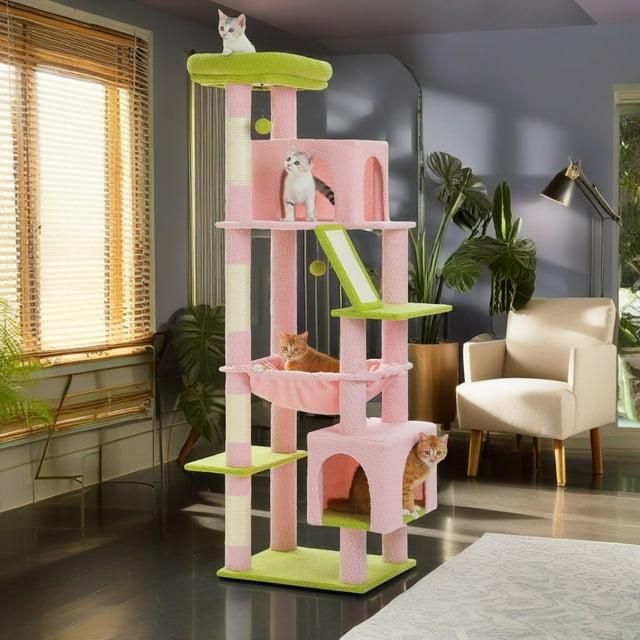 71" Indoor Tall Large Cat Tree Multi-Level Cat House With 2 Big Condo Pad Bed, Cozy Hammock And Scratching Posts