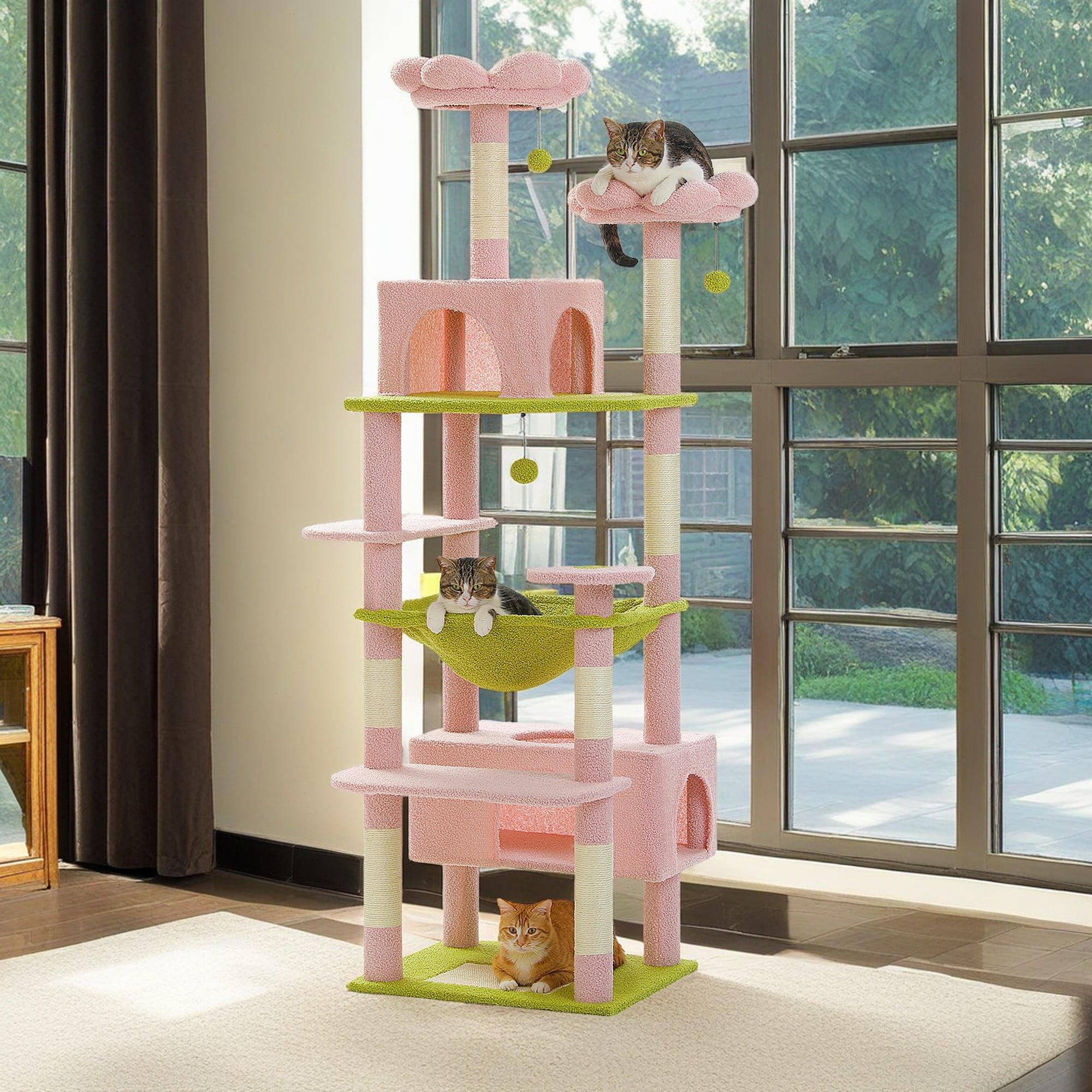 72 Inches Large Cat Tower For Large Cats, Cat Condo With Sisal-Covered Scratching Posts And Pads, 2 Padded Perch, Dual Condo And Basket