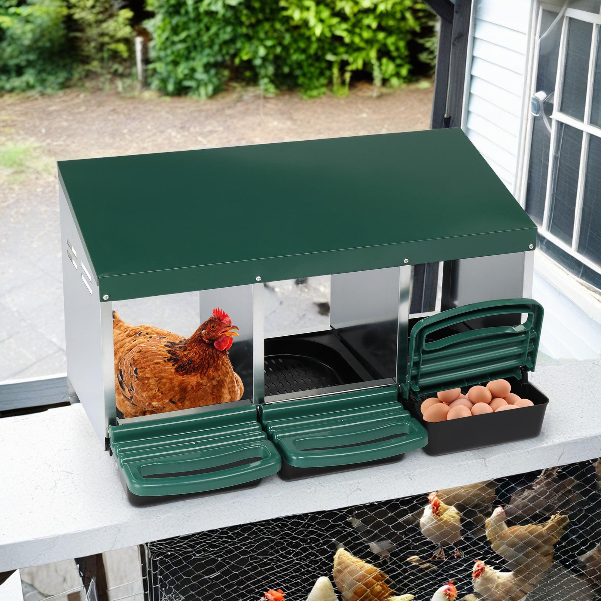 Bring Home Furniture Chicken Nesting Boxes with 3 Compartments for Laying Eggs, Galvanized Steel Hen Nesting Box with Lid Pull-Out Tray and Ventilation Design
