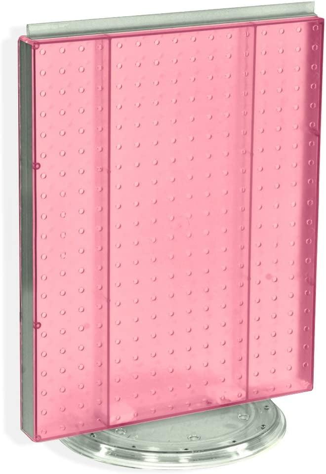 Pink Revolving Pegboard Counter Display with T-Strip Sign Holder