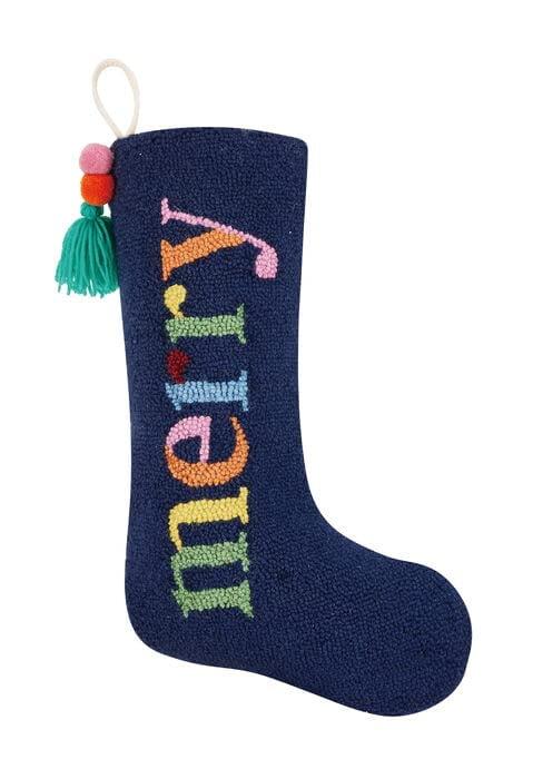 Merry Wool and Cotton Christmas Stocking with Pom Pom Tassel, 20-inch