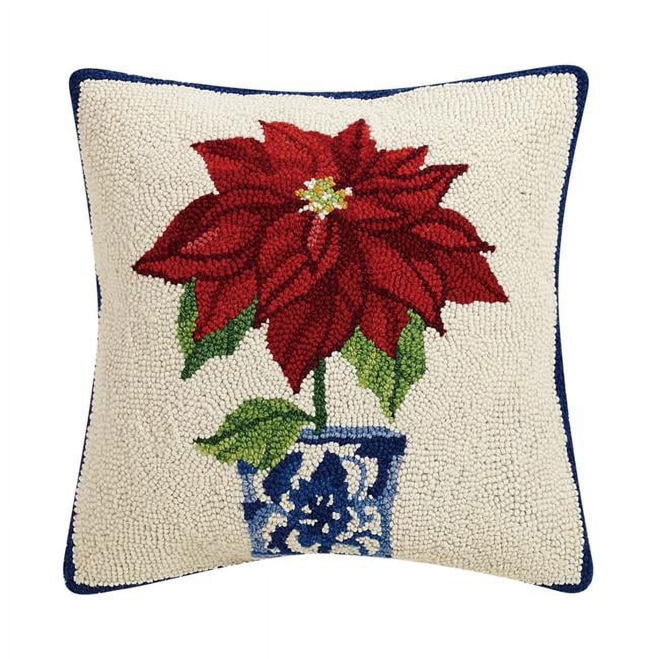 Peking Handicraft  16 x 16 in. Holiday Chinoiserie Poinsettia Poly-filled Square Hook Pillow, Multi Color