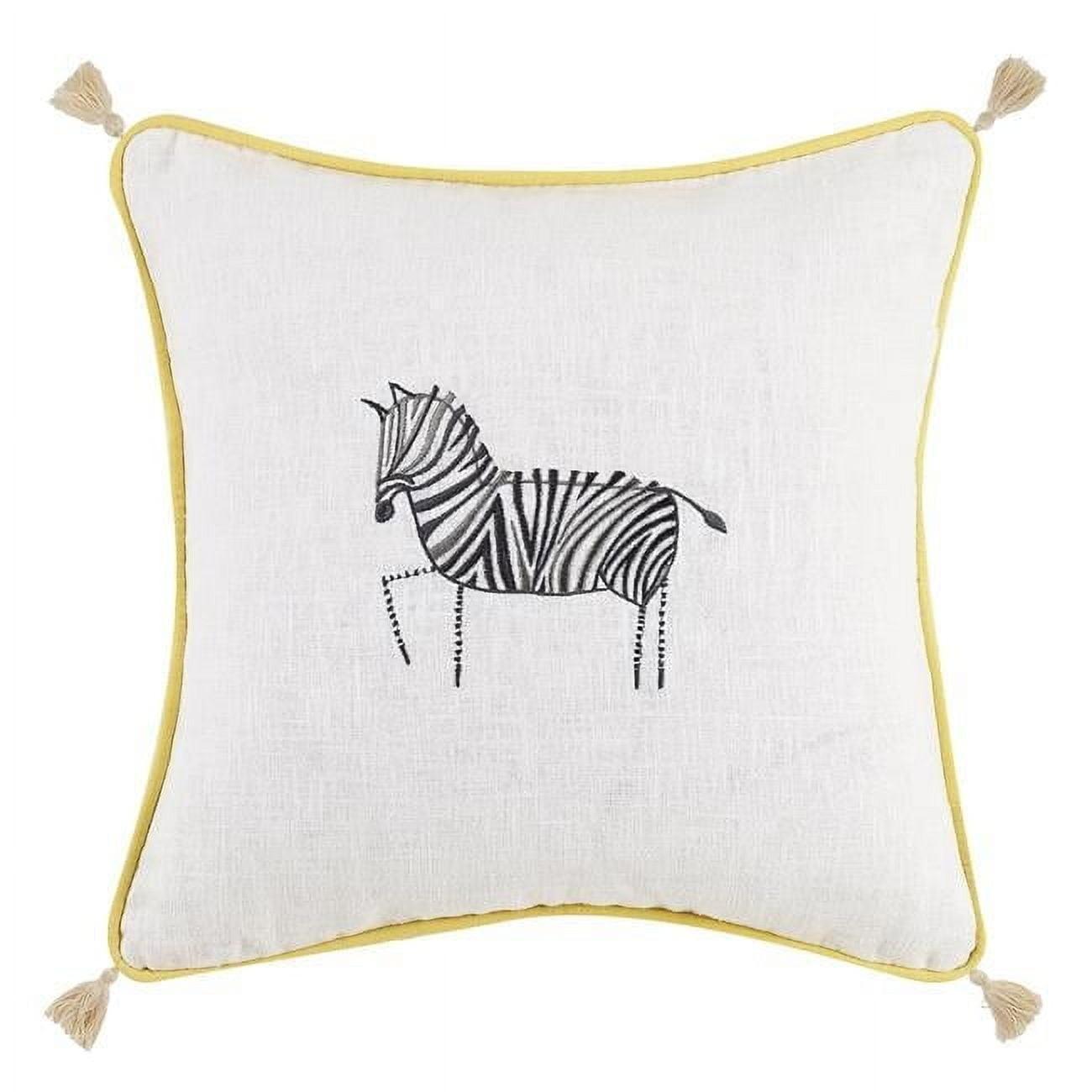 Peking Handicraft 24DN162CC16SQ Almohada Bordada Cuadrada de Cebra de 16 x 16 Pulgadas con Borlas