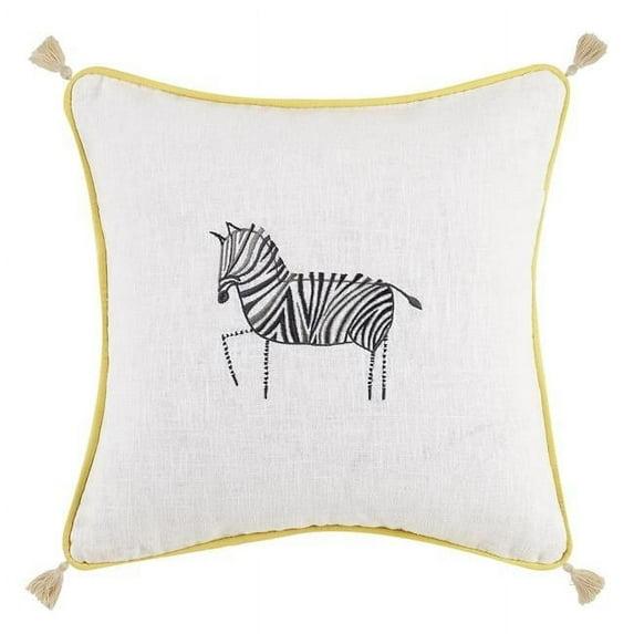 Peking Handicraft 24DN162CC16SQ Almohada Bordada Cuadrada de Cebra de 16 x 16 Pulgadas con Borlas