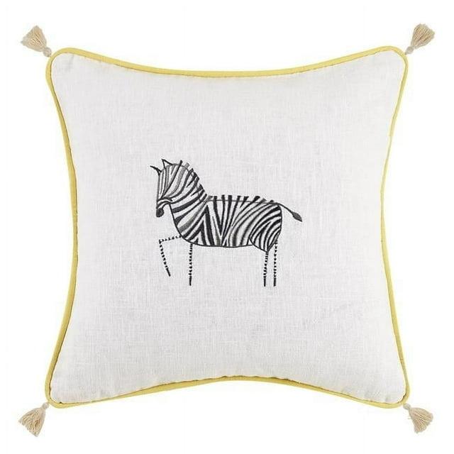 Peking Handicraft 24DN162CC16SQ Almohada Bordada Cuadrada de Cebra de 16 x 16 Pulgadas con Borlas
