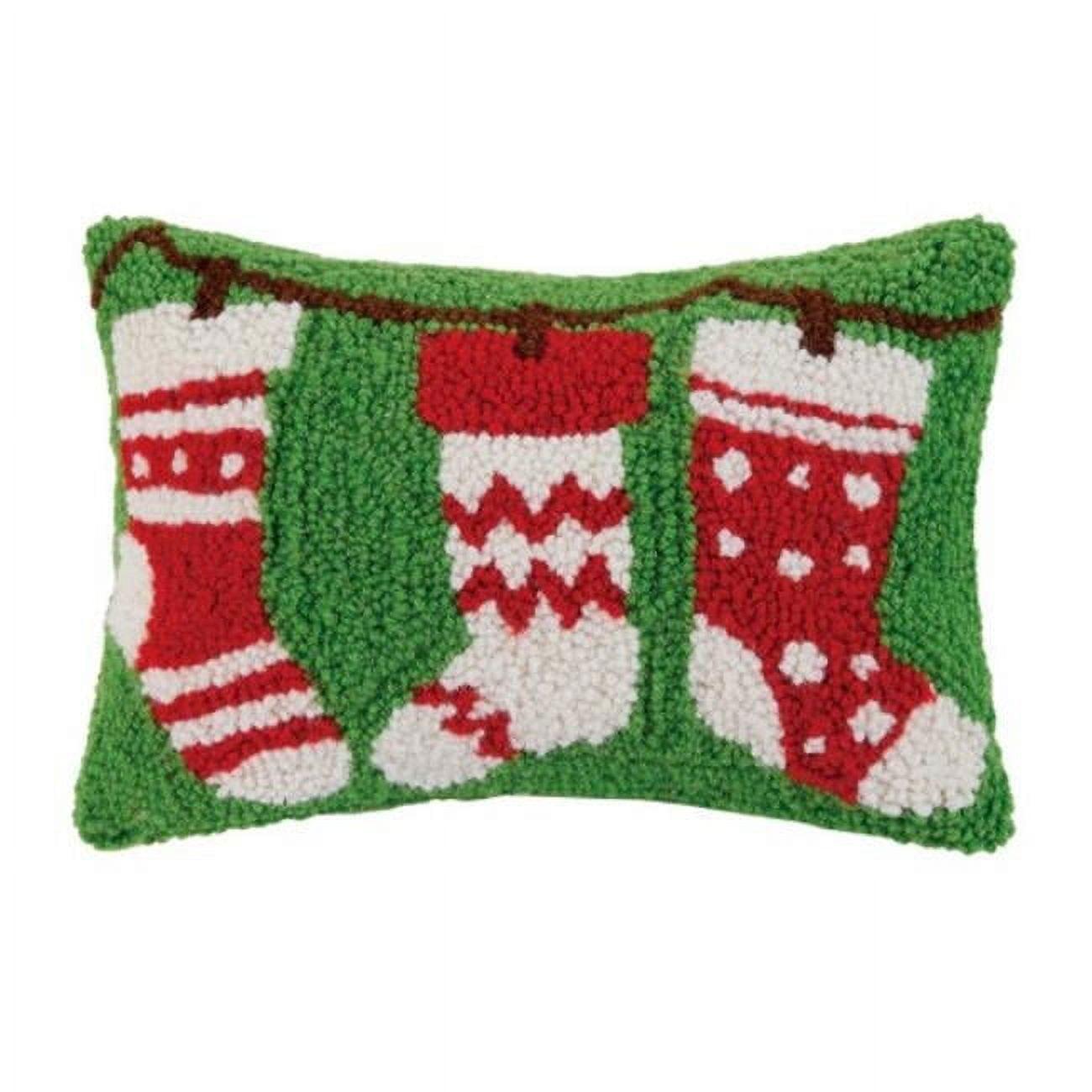 Peking Handicraft 31RN24C12OB 8 x 12 in. Stocking with Red & Green Polyester Filler Hook Pillow, Pack of 3