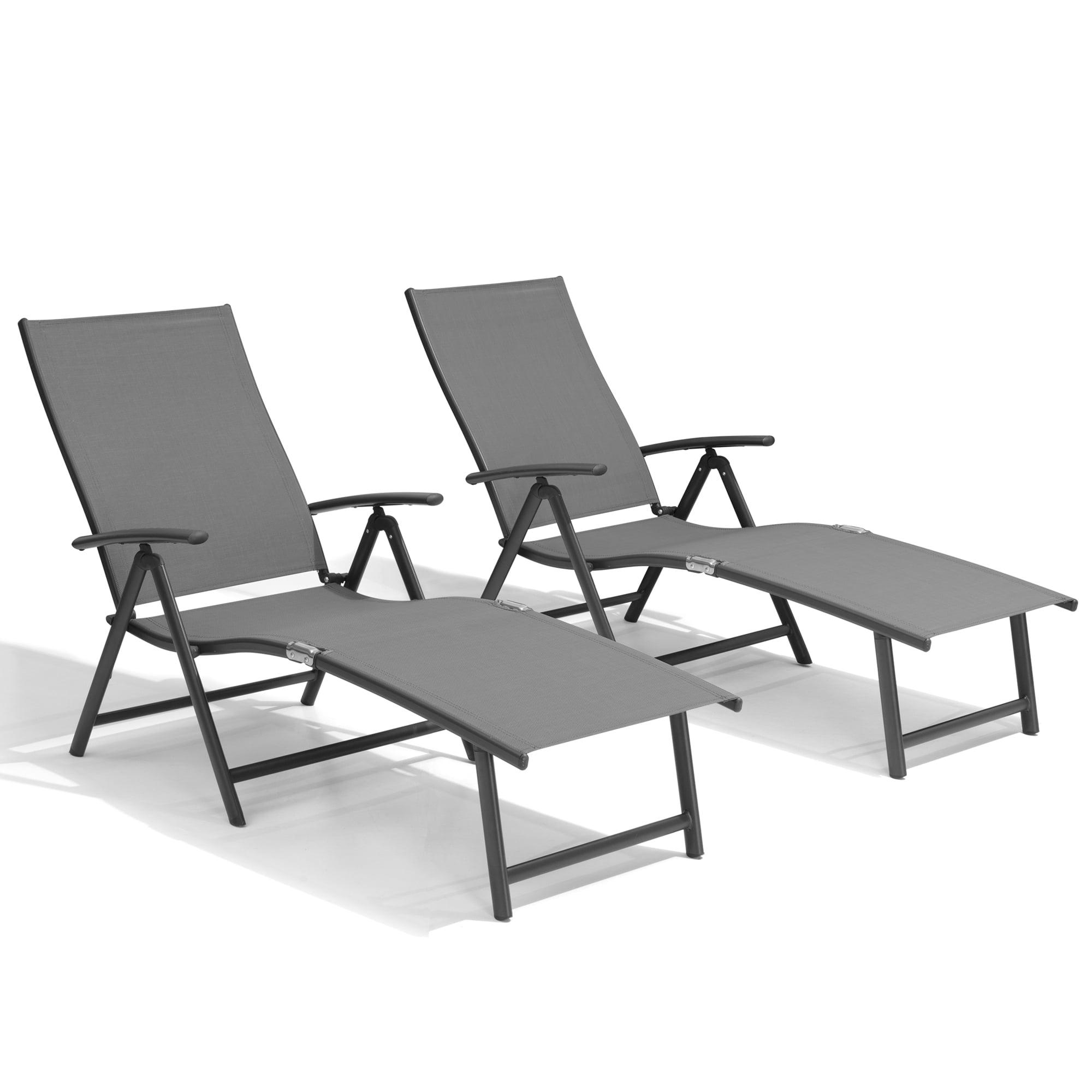 Adjustable Aluminum patio Chaise Lounge Chair, 8 Positions, Folding Outdoor Recliners, All Weather For Beach, Pool And Yard (Set of 2)