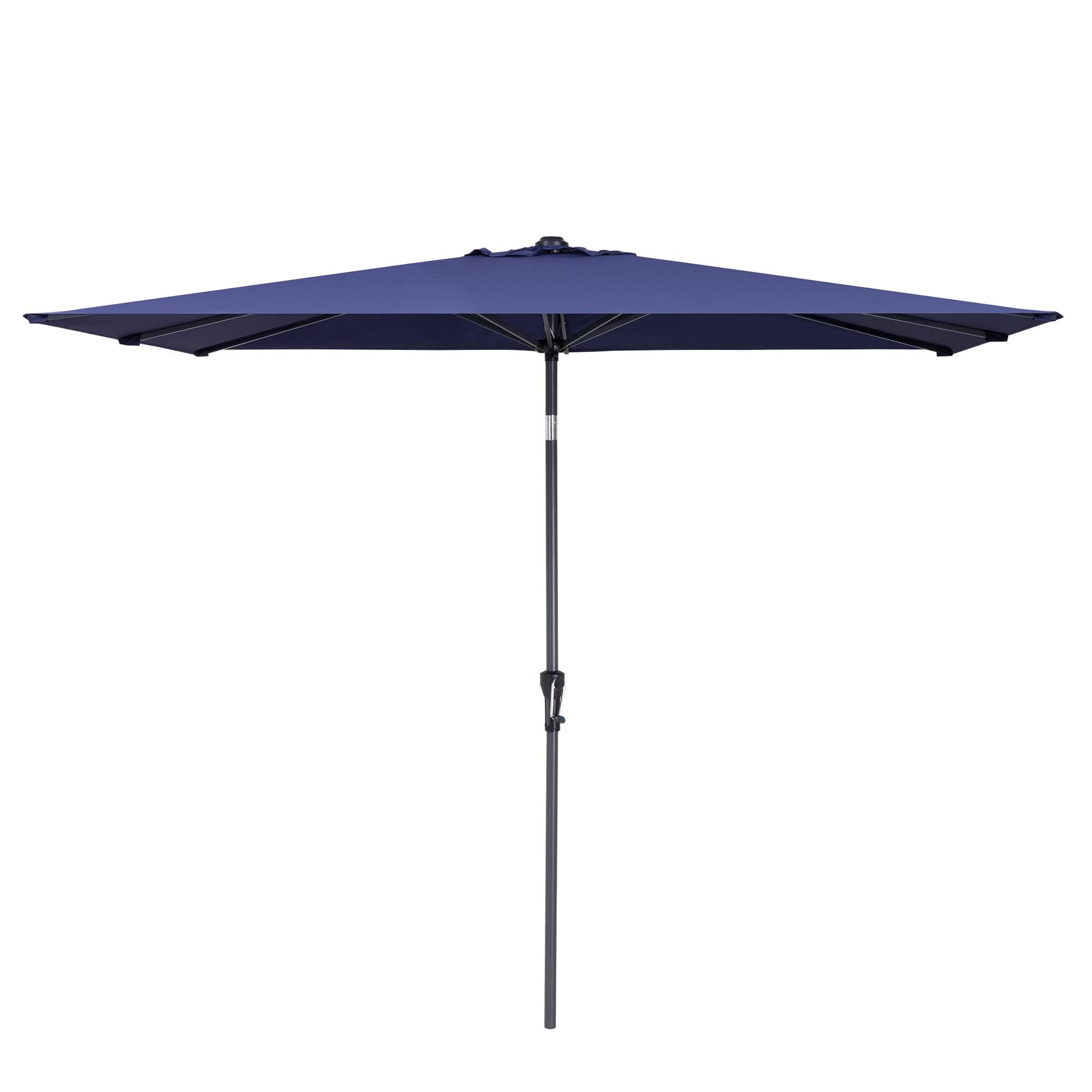 Navy Blue Rectangular Aluminum Patio Umbrella with Crank and Tilt