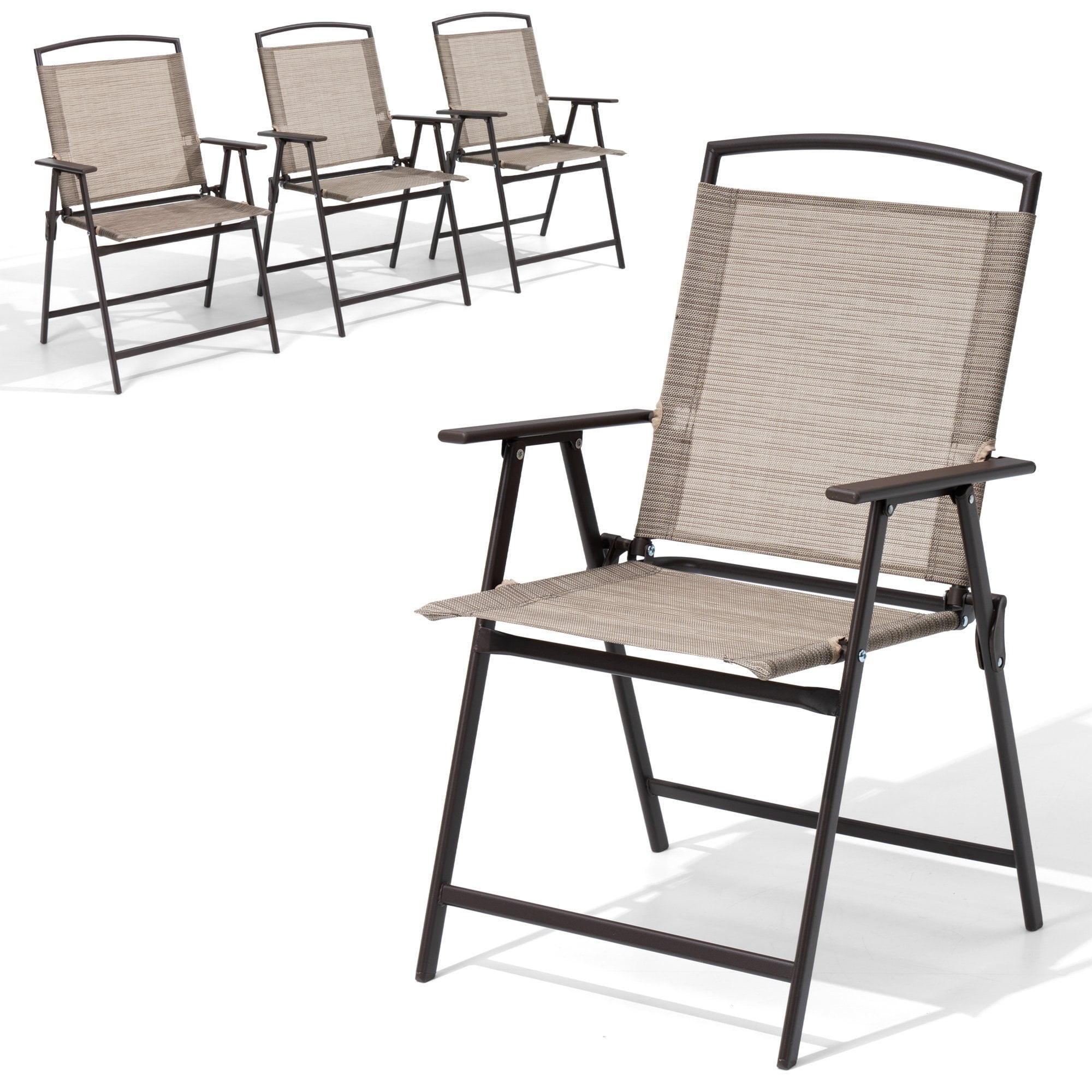 Beige Steel Frame Folding Patio Dining Chairs Set of 4