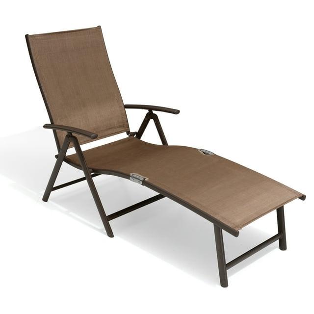 Pellebant Outdoor Chaise Lounge Aluminum Patio Folding Chair,Brown
