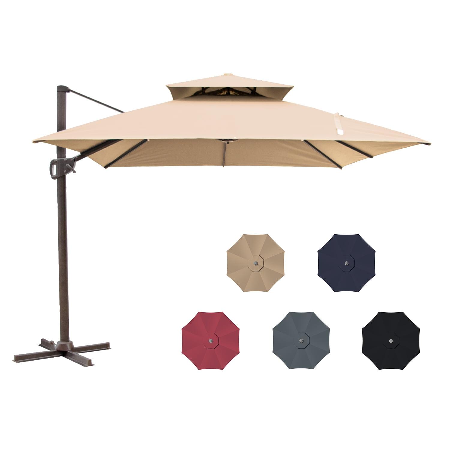 Pellebant Patio Deluxe 10 x 10 ft Tan Outdoor Square Double Top Cantilever Umbrella