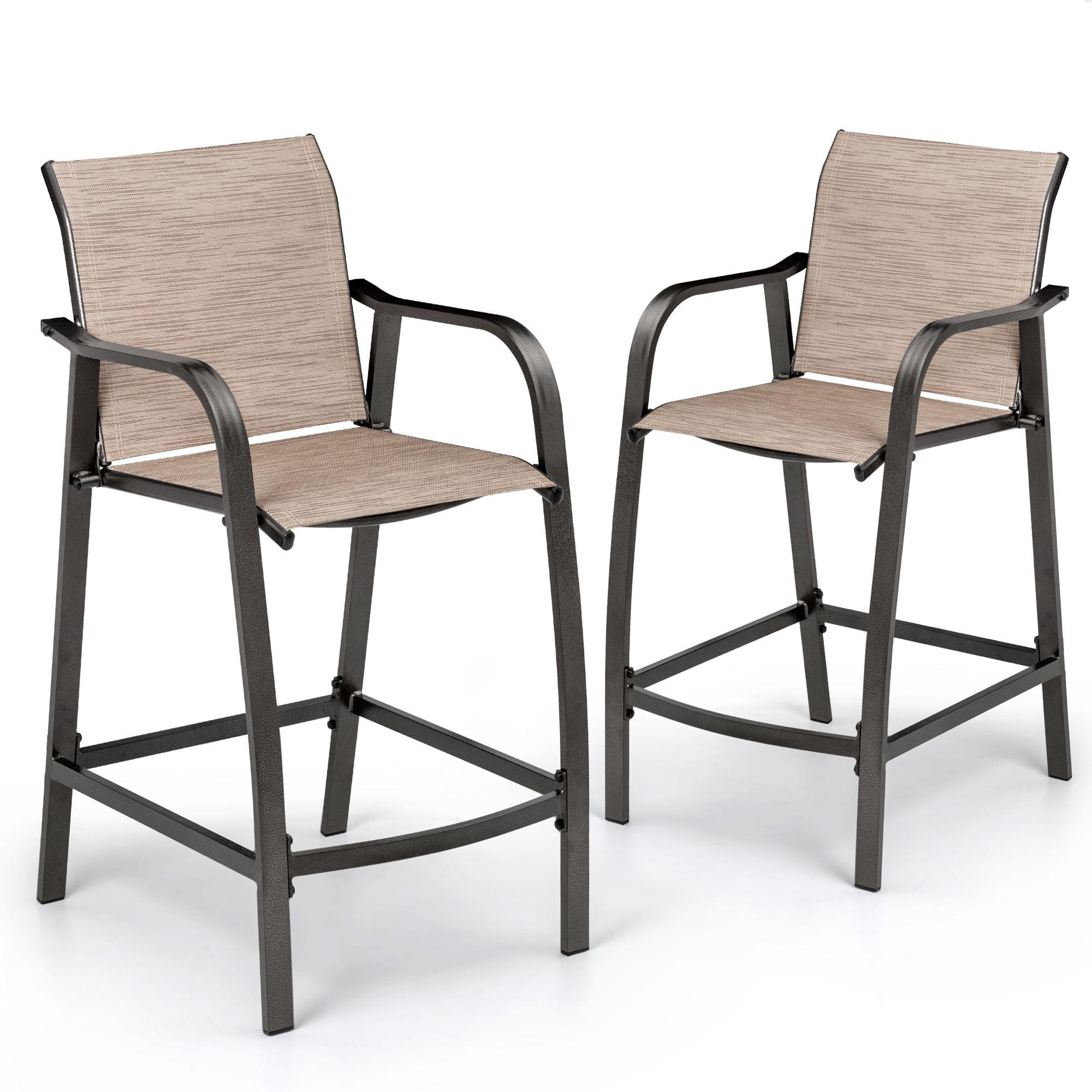 Pellebant Set of 2 Outdoor Counter Height Bar Stools  Aluminum Patio Bar Chairs,Espresso