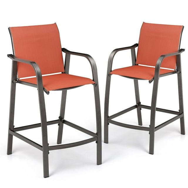 2pc Outdoor Counter Height Aluminum Bar Stools - Orange - Pellebant: UV & Weather Resistant, 270lbs Capacity