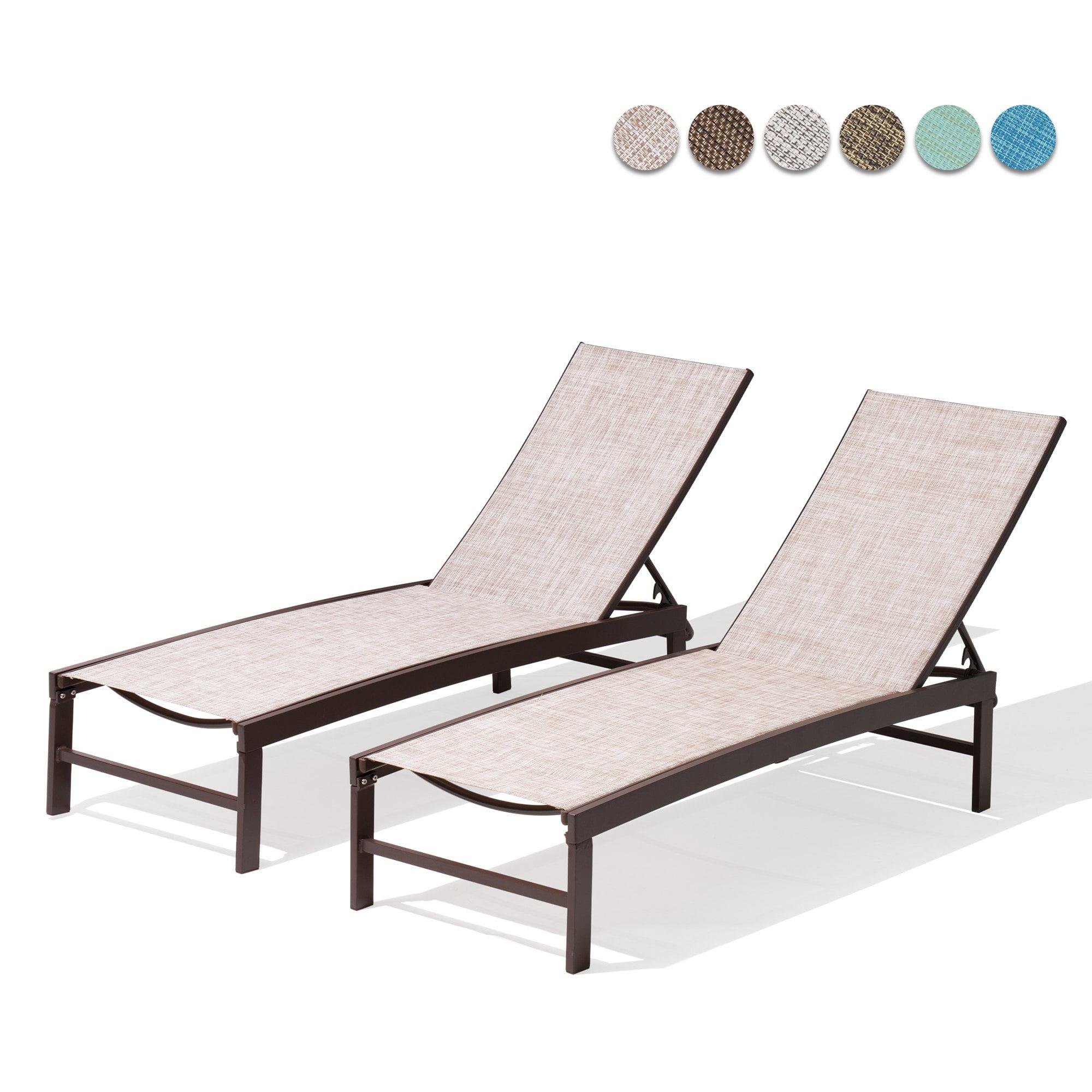 Beige Aluminum Adjustable Outdoor Chaise Lounge Set