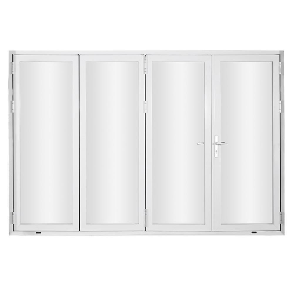 White Aluminum and Glass 120" x 80" Folding Door with 4 Panels