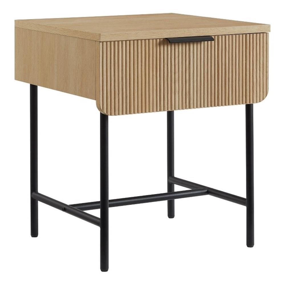 Saracina Home Modern Fluted 1 Drawer Side Table Coastal Oak/Black