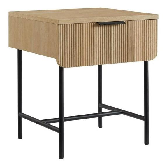 Saracina Home Modern Fluted 1 Drawer Side Table Coastal Oak/Black