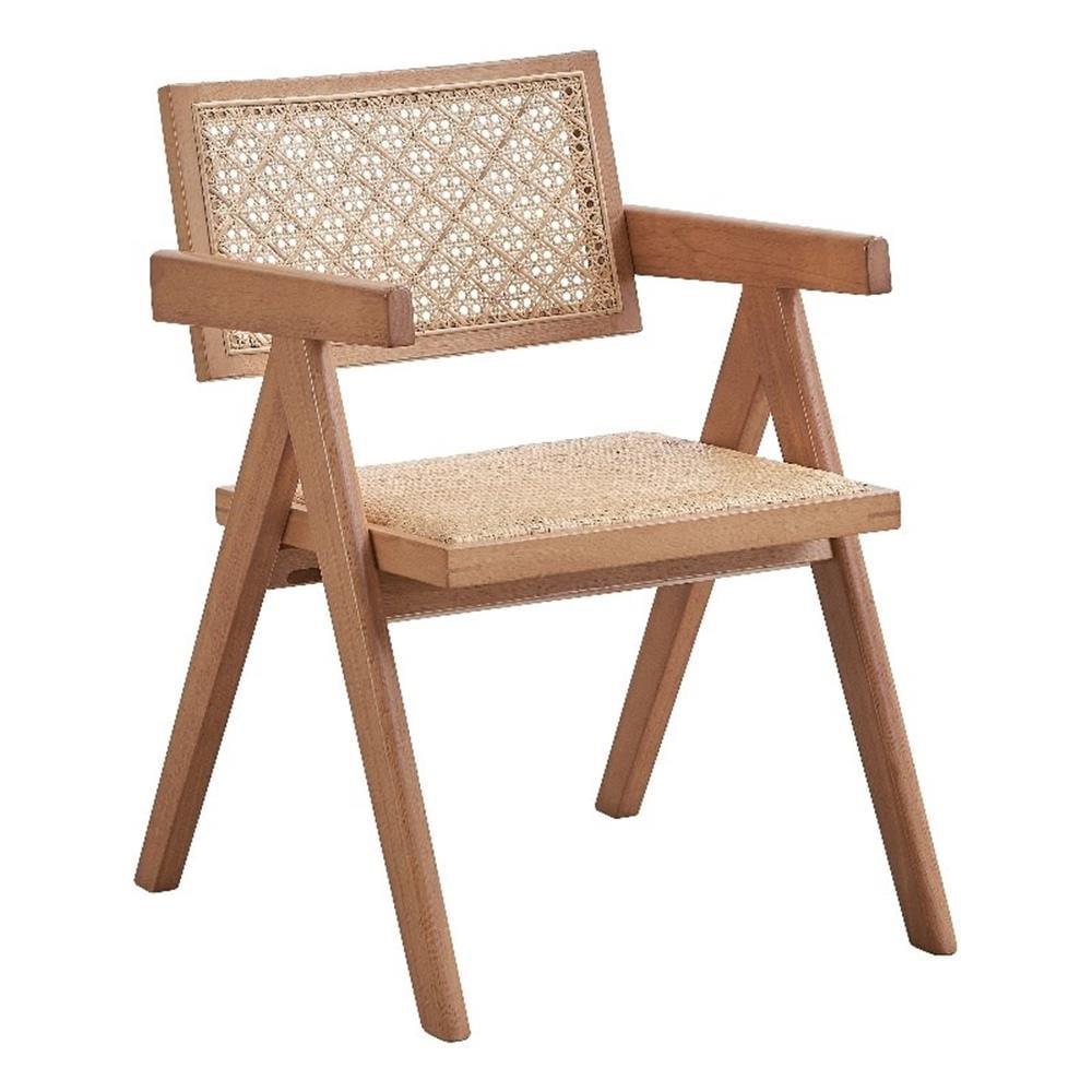 Natural Finish Beige Rattan and Wood Arm Chair Set